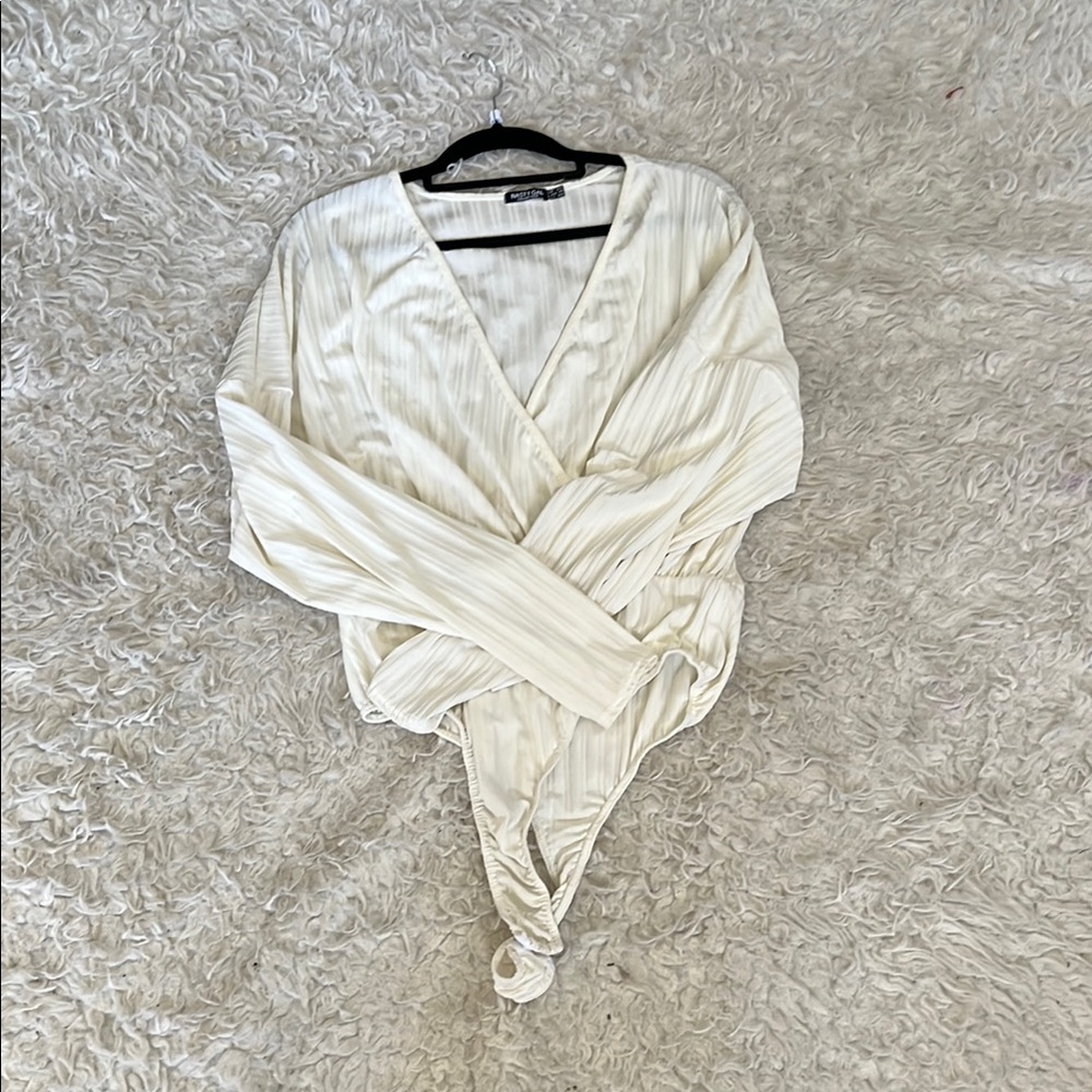 Nasty Gal Cream Striped Wrap Bodysuit ❤️